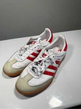 Adidas Samba OG Cloud White Bold Red Gum Leather Sneakers Women's 7.5
